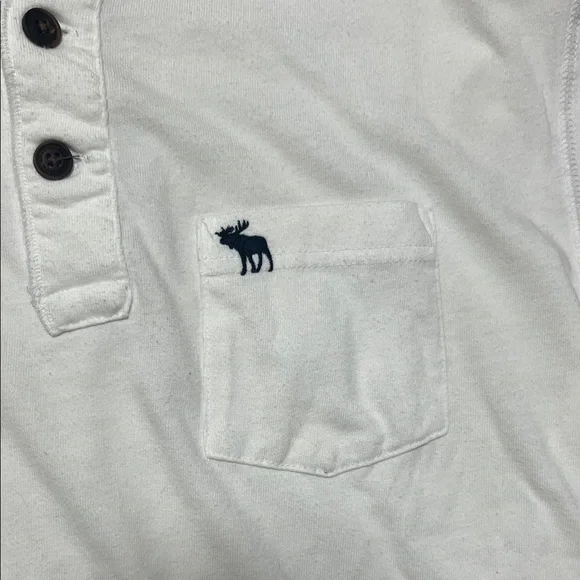 Abercrombie & Fitch White Henley Tee with Navy Logo - Picture 2 of 4
